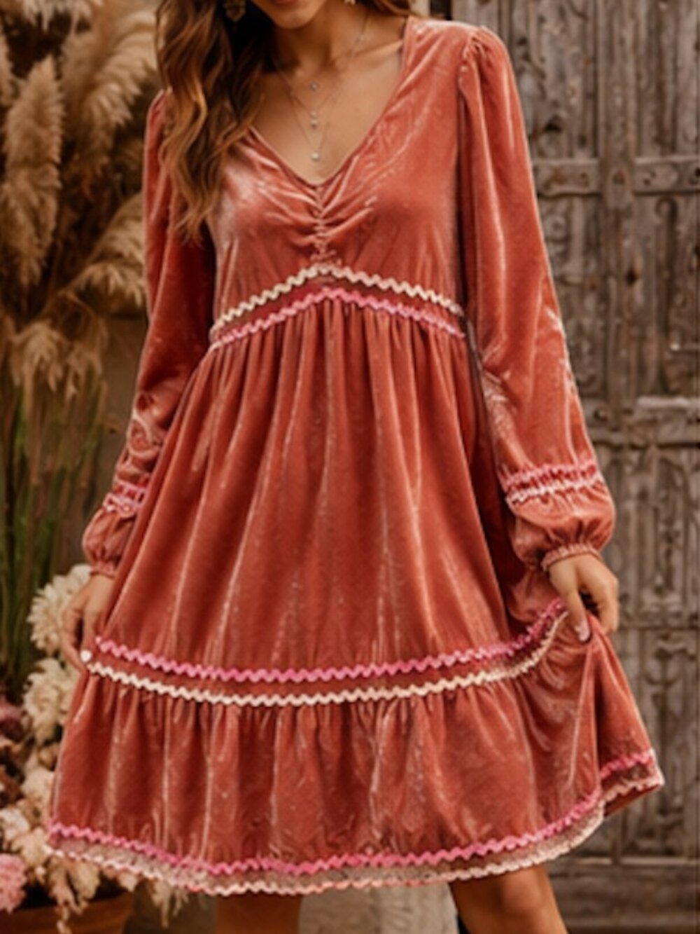 Easel  NWT $138 Dusty Rose Long Sleeve Velour Empire Dress Small